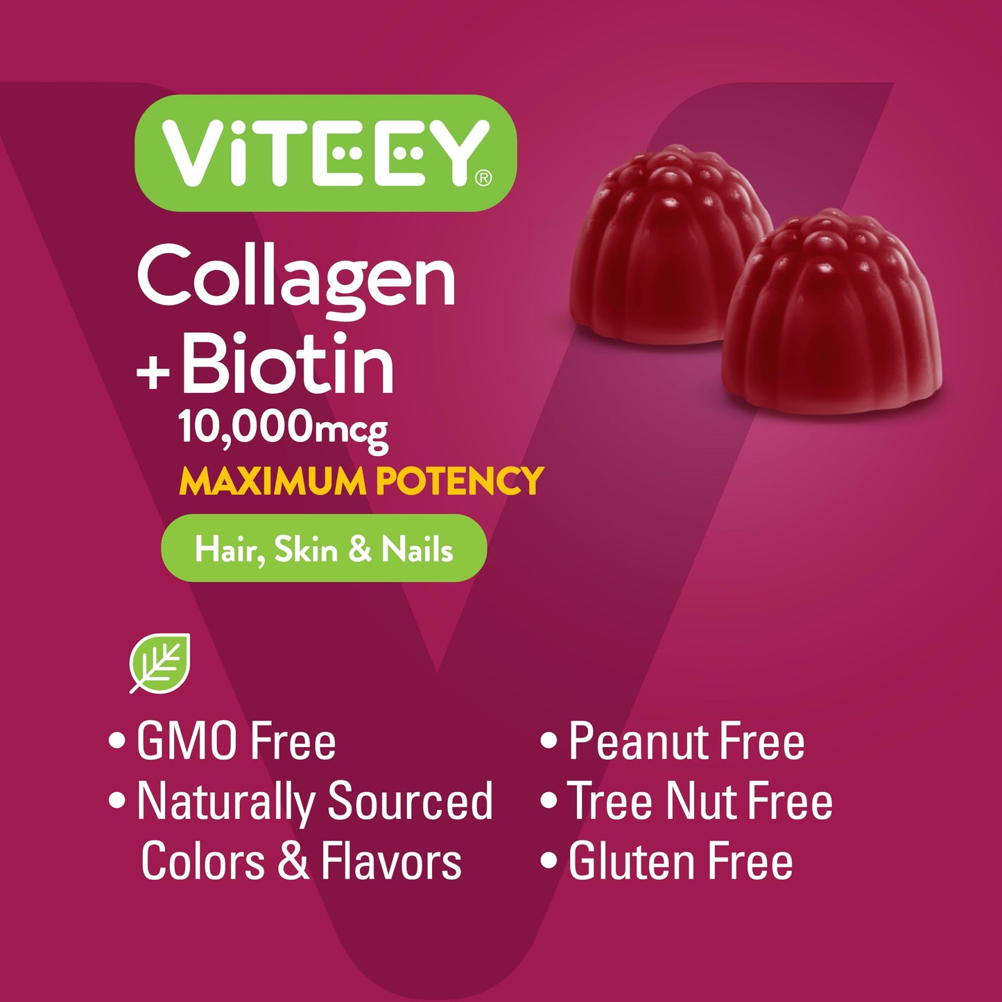 Viteey Collagen Gummies with Biotin – Hair, Skin & Nails Vitamins | Vegan & Gluten Free | 120 Count