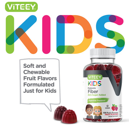 Viteey Prebiotic Kids Fiber Gummies – 4g Fiber, Digestive Health, Vegan & Gluten Free