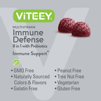 Viteey Multivitamin Gummies 8 in 1 Immune Support with Probiotics – Vegetarian, Gelatin Free, Non-GMO | 120 Gummies