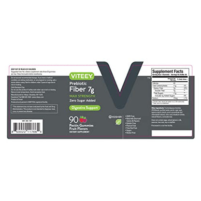 Viteey Prebiotic Fiber Gummies for Adults – 7g Per Serving, 2-Month Supply, Zero Sugar Added, Vegan & Gluten-Free