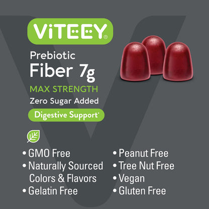Viteey Prebiotic Fiber Gummies for Adults – 7g Per Serving, 2-Month Supply, Zero Sugar Added, Vegan & Gluten-Free