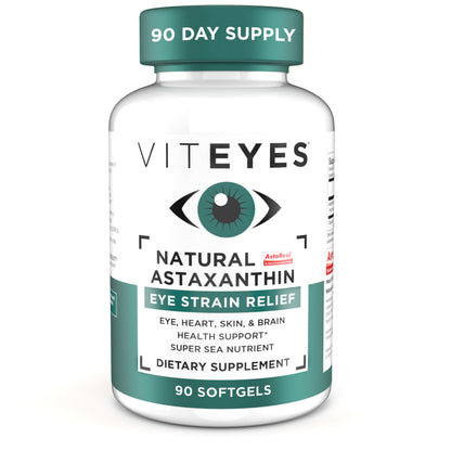 Viteyes Natural Astaxanthin — Relieve Tired Eyes & Eye Strain | Algae-Sourced, 4–8 mg, 90 Softgels