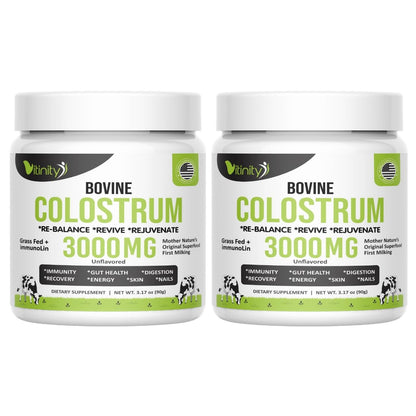 VITINITY Grass Fed Bovine Colostrum Powder 3000 mg – Immune Support & Gut Health | Unflavored 2 Pack