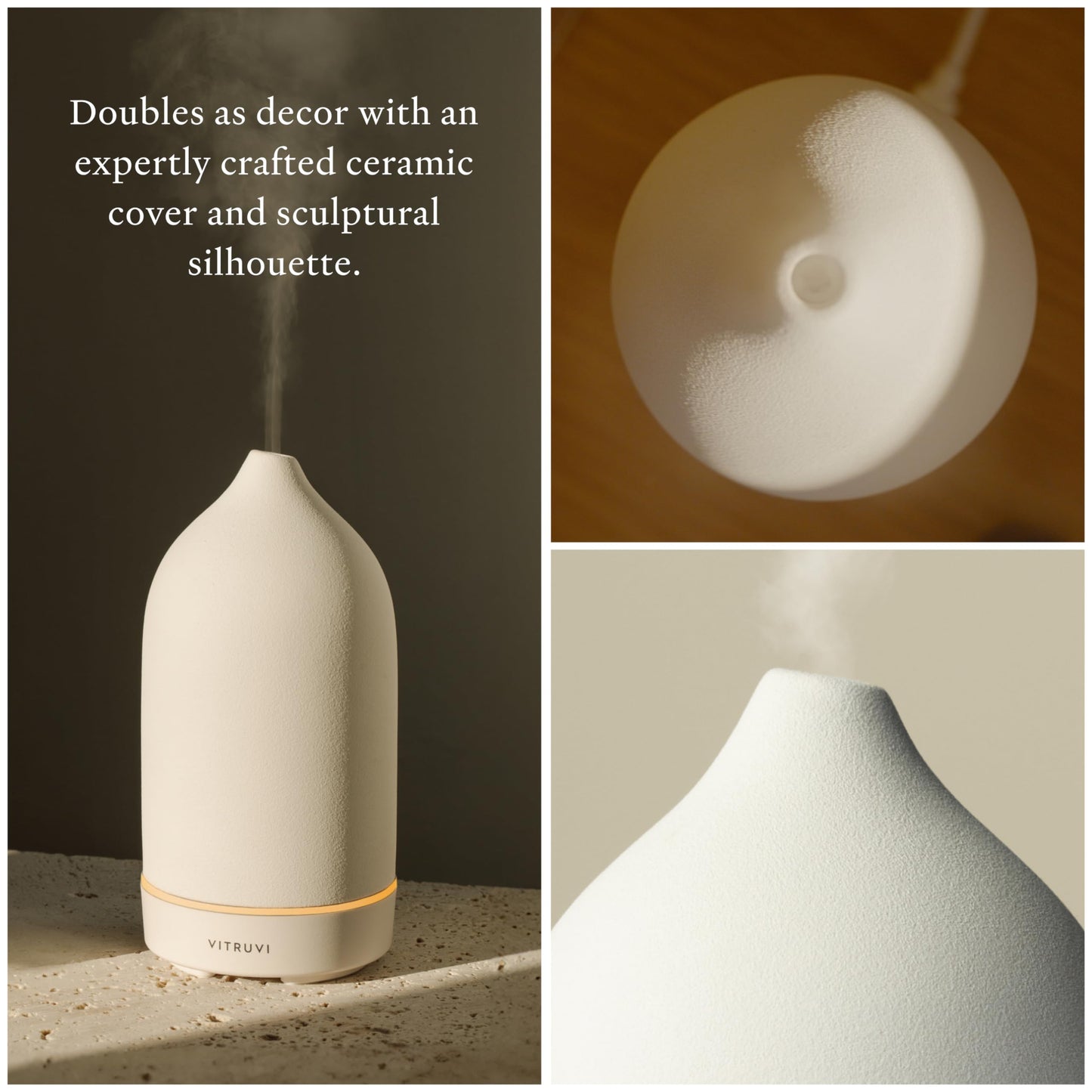 Vitruvi Stone Diffuser – White Ceramic Ultrasonic Essential Oil Diffuser, 90ml