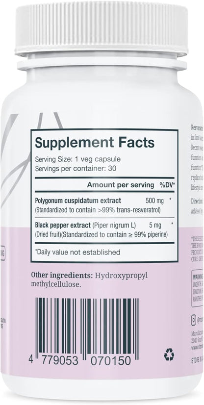 VITRUVIN Longevity Plus - Spermidine 2x10mg, Apigenin 2x50mg, Resveratrol 500mg + Piperine 5mg | Vegan, Non-GMO, Gluten-Free, Gelatin-Free