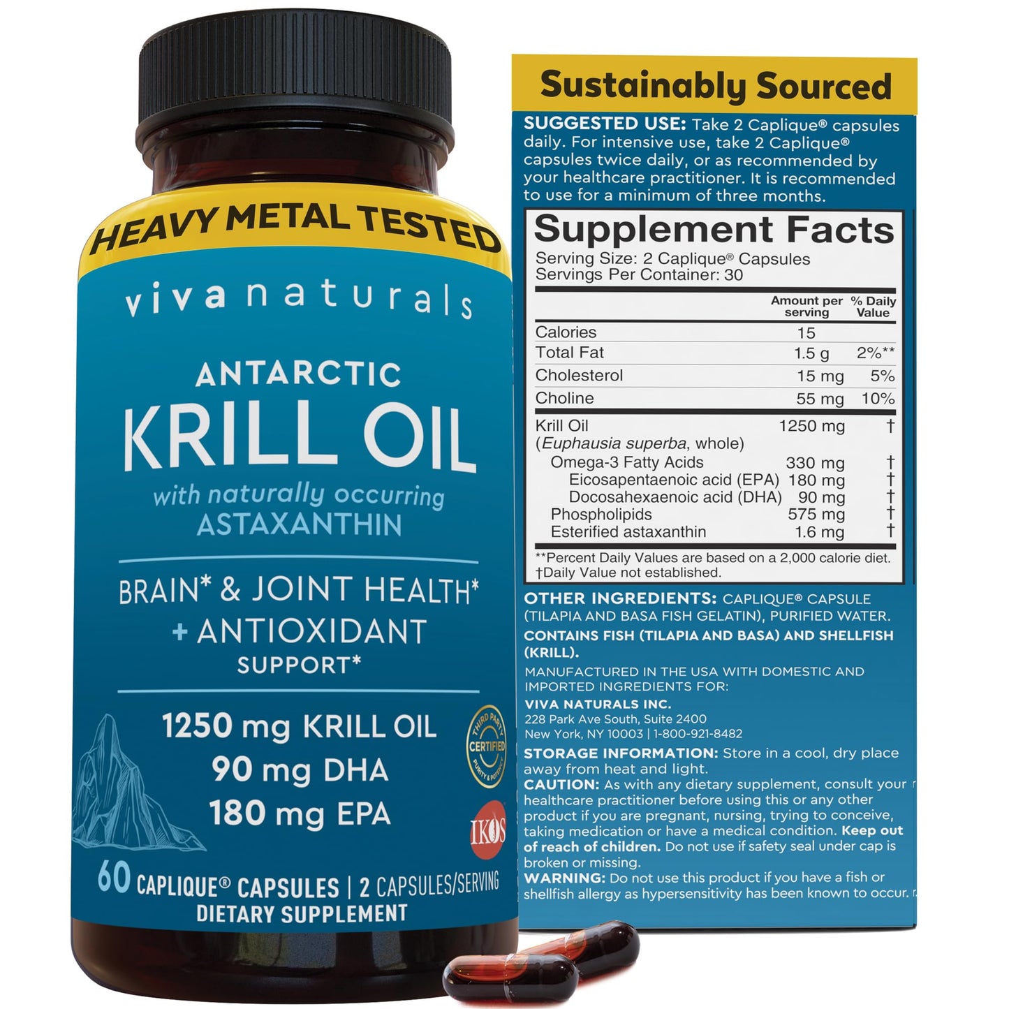 Viva Naturals Antarctic Krill Oil 1250 mg | Omega-3 EPA/DHA + Astaxanthin