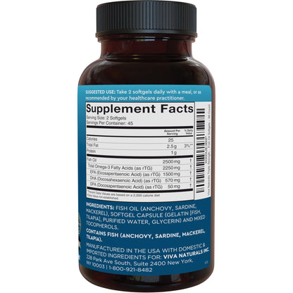Viva Naturals Triple Strength Omega-3 Fish Oil - 2250 mg Omega-3, 90 Softgels, IFOS Certified