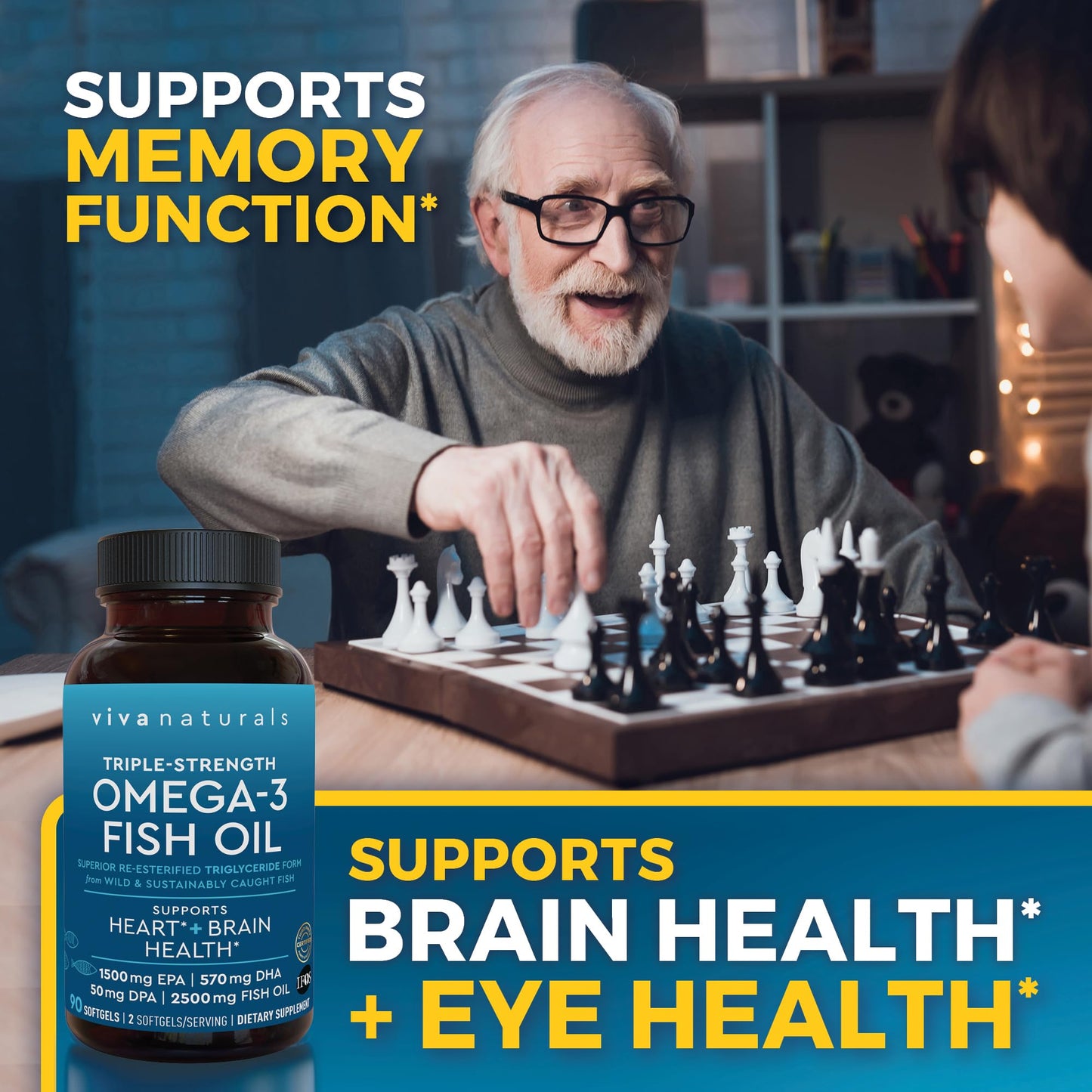 Viva Naturals Triple Strength Omega-3 Fish Oil - 2250 mg Omega-3, 90 Softgels, IFOS Certified
