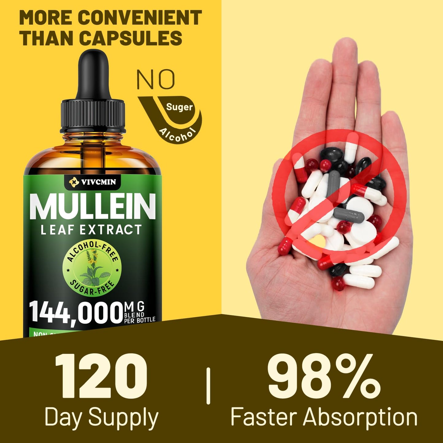vivcmin Mullein Drops for Lungs with Licorice & Astragalus, Respiratory & Immune Support, Lung Detox for Smokers Tincture, Mullein Leaf Extract for Lung Cleanse, Sugar & Alcohol-Free, 4 fl oz