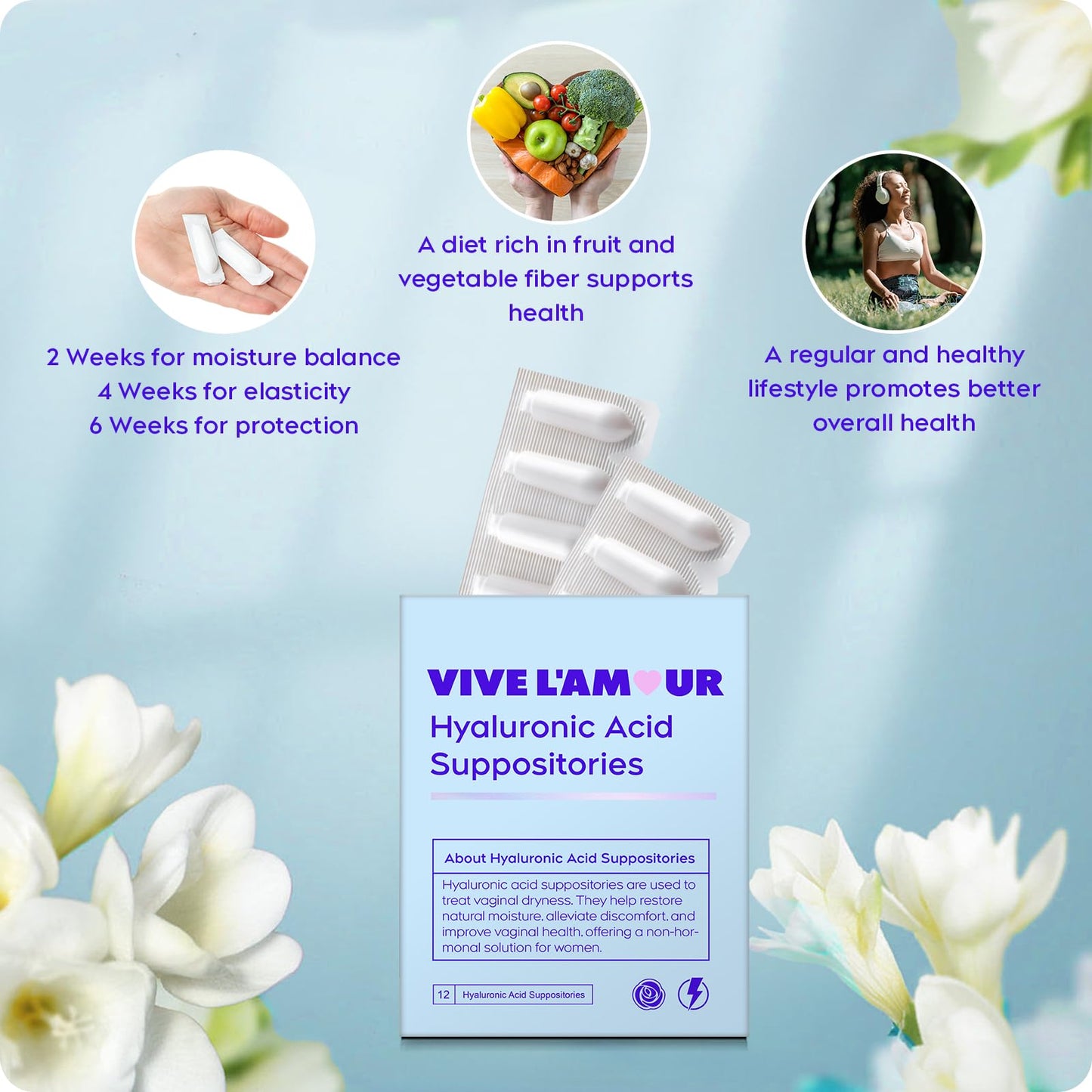 Vive L'Amour 1.5% Hyaluronic Acid Vaginal Suppositories — Continuous Hydration (12 Inserts)