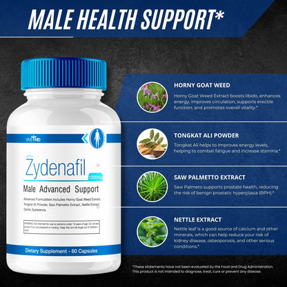VIVE MD Zydenafil Pills for Men – Advanced Formula 1200mg (60 Capsules) with Tongkat Ali, Saw Palmetto & Horny Goat Weed