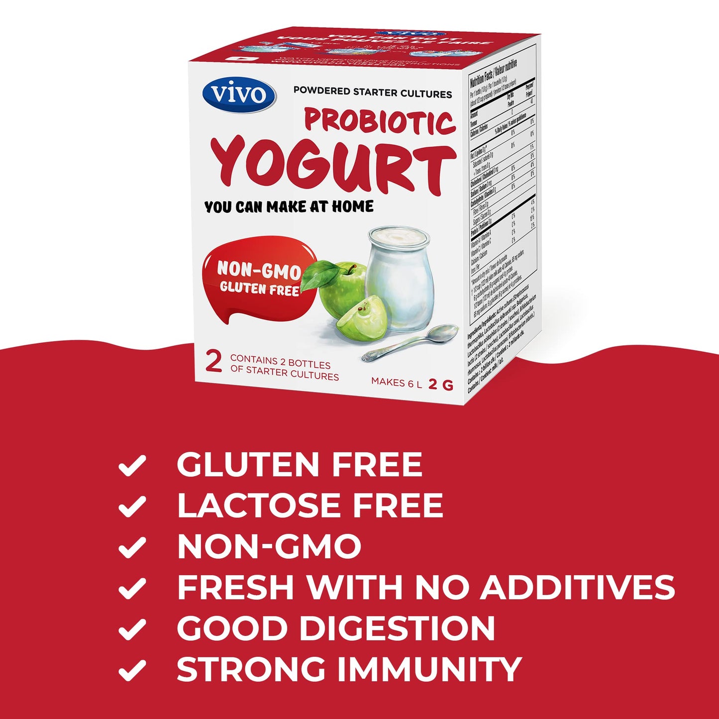 VIVO Probiotic Yogurt Starter Natural – 5 Boxes (10 Bottles) Makes 30 Quarts