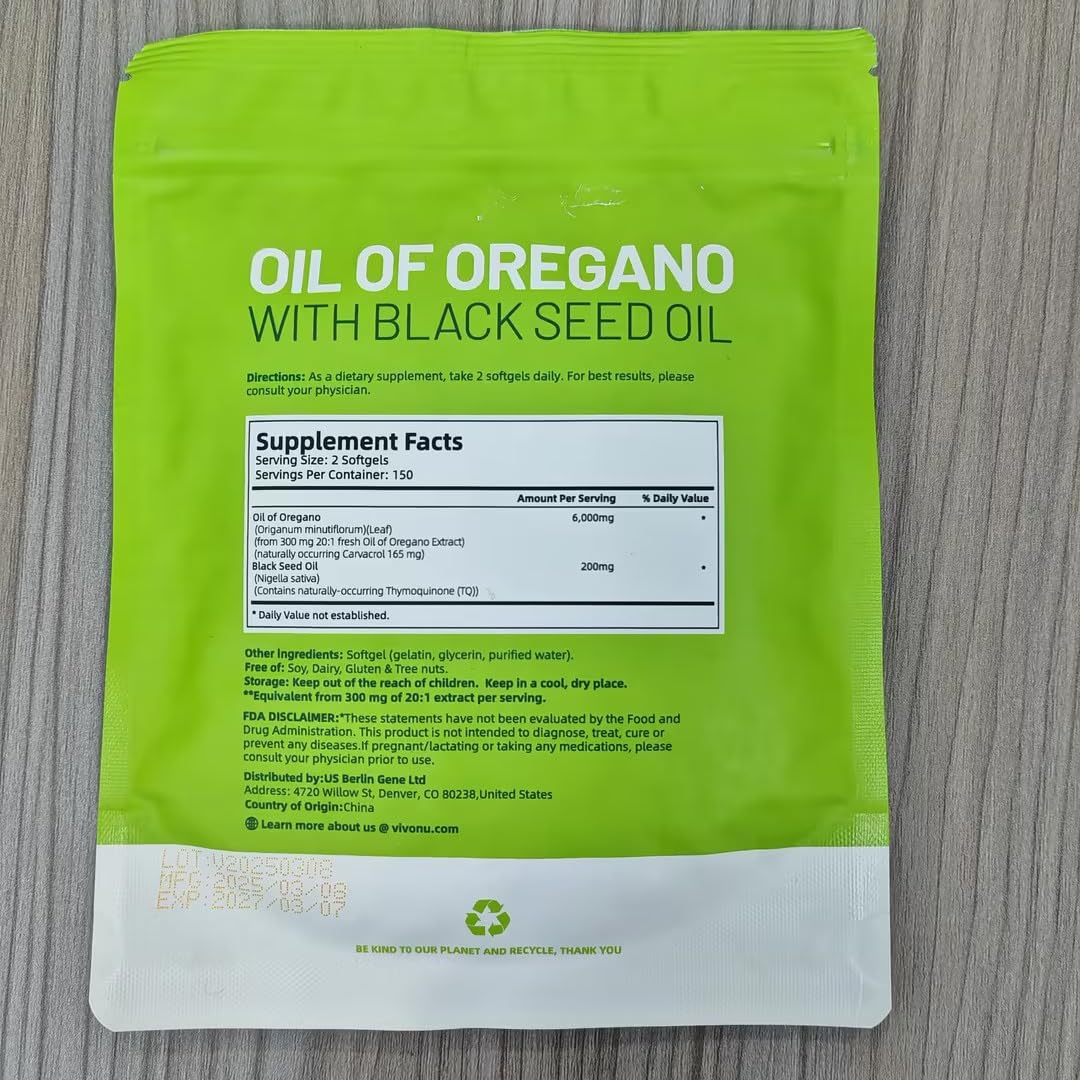 VivoNu Oil of Oregano with Black Seed Oil – Balanced Oregano Capsules (Non-GMO)