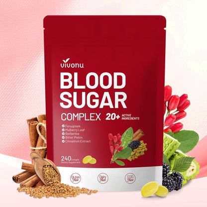 VivoNu Blood Sugar Complex – Advanced 20-Herb Formula with Cinnamon & Turmeric | Vegan, Non-GMO, Gluten-Free (240 Softgels)