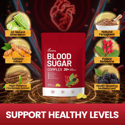 VivoNu Blood Sugar Complex – Advanced 20-Herb Formula with Cinnamon & Turmeric | Vegan, Non-GMO, Gluten-Free (240 Softgels)