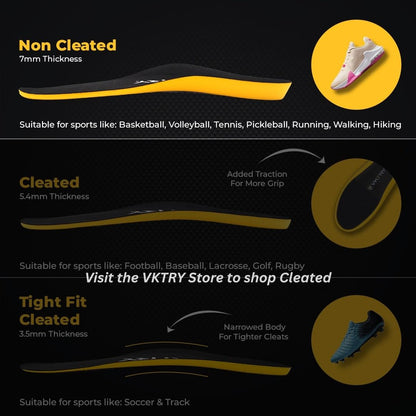 VKTRY Gold Non-Cleated Carbon Fiber Insoles – Custom Athletic Inserts for Basketball, Volleyball, Running