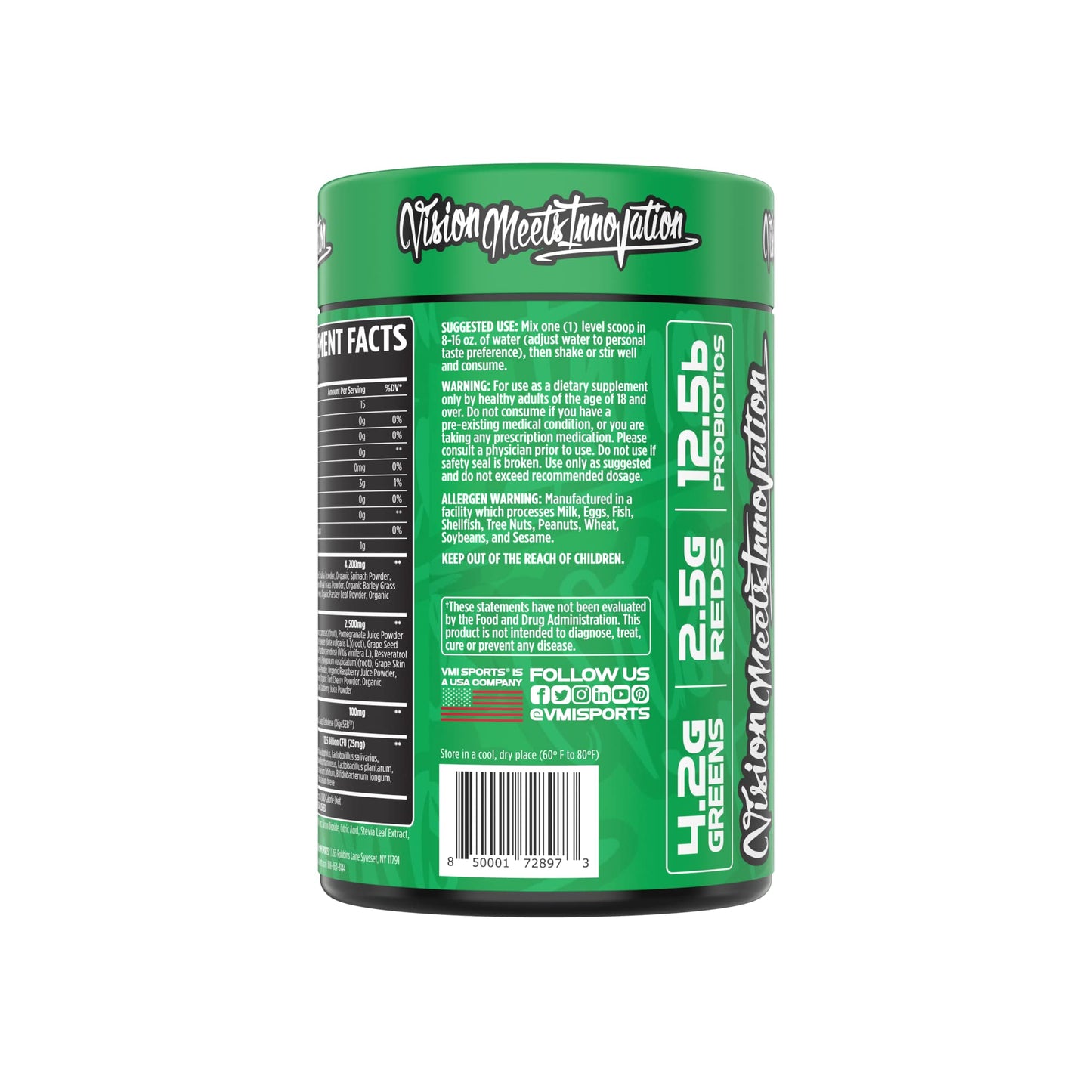 VMI Greens + Reds: Immunity & Gut Health Superfood | 30 Servings Strawberry Kiwi