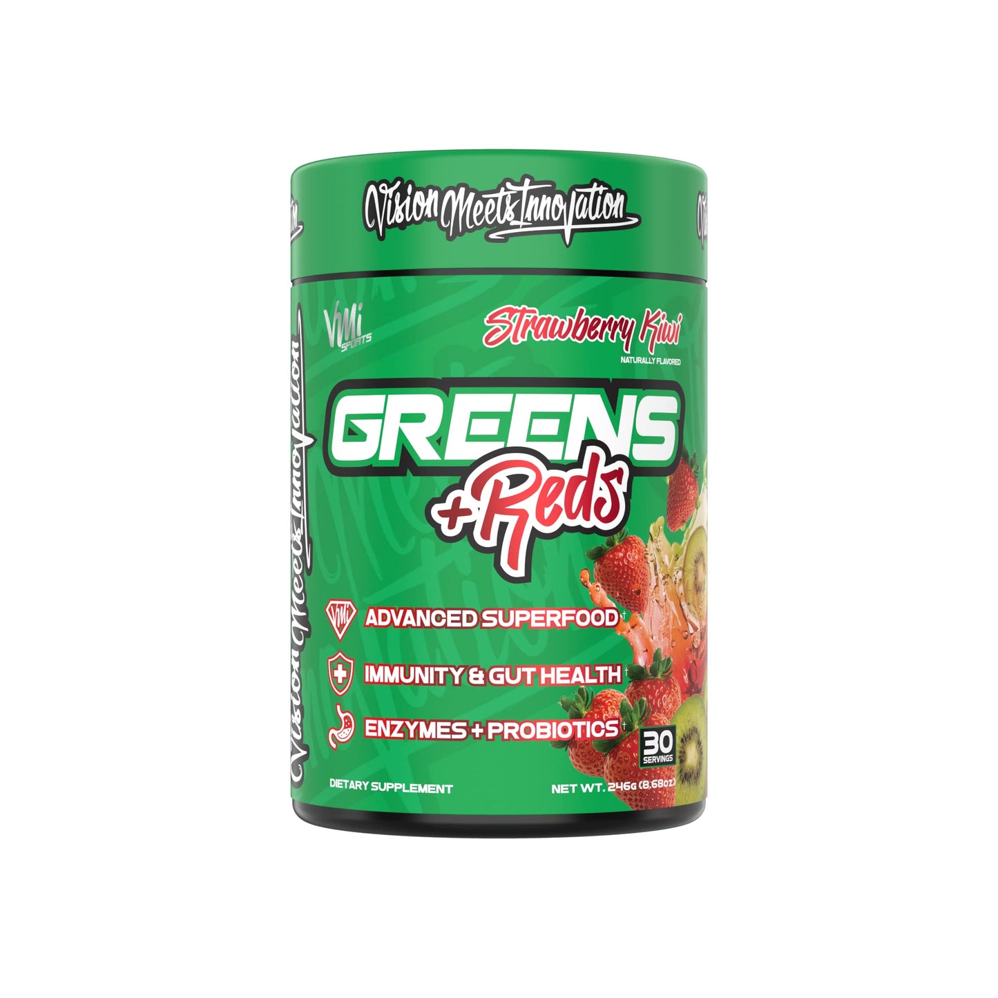 VMI Greens + Reds: Immunity & Gut Health Superfood | 30 Servings Strawberry Kiwi