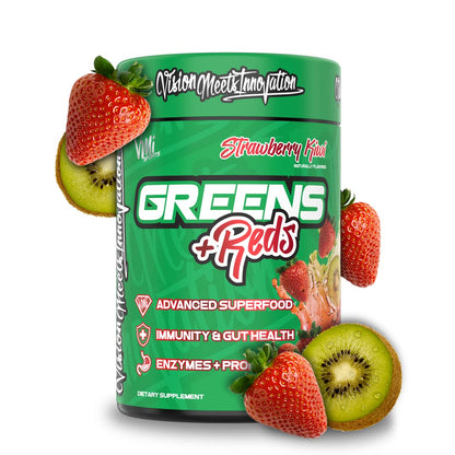 VMI Greens + Reds: Immunity & Gut Health Superfood | 30 Servings Strawberry Kiwi