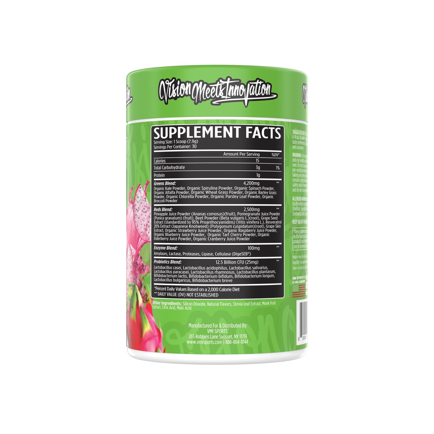 VMI Sports Greens + Reds Advanced Superfood – Immunity & Gut Health with Enzymes & Probiotics | 30 Servings (Dragon Fruit)