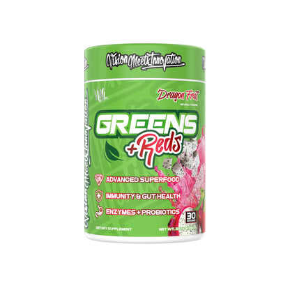 VMI Sports Greens + Reds Advanced Superfood – Immunity & Gut Health with Enzymes & Probiotics | 30 Servings (Dragon Fruit)