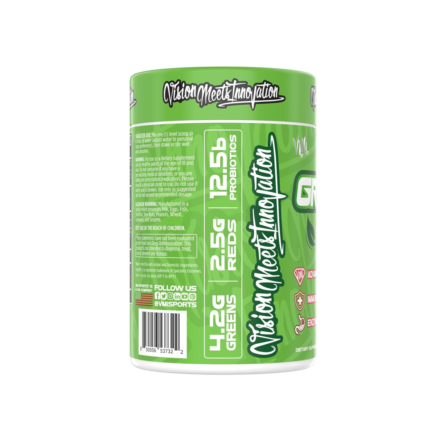 VMI Sports Greens + Reds Advanced Superfood – Immunity & Gut Health with Enzymes & Probiotics | 30 Servings (Dragon Fruit)