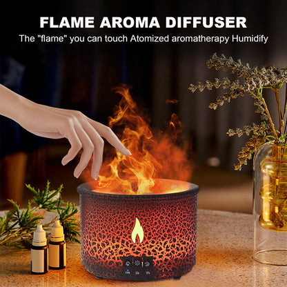 Volcano Humidifier Quiet Flame Diffuser – 300ml, 2 Modes, Remote, Auto Shut-Off (Red & Blue)