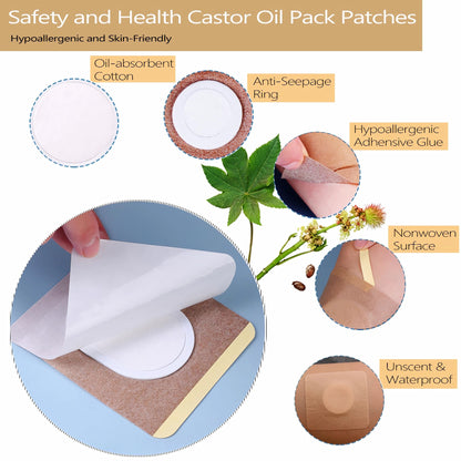VonTeok 12Pcs Hypoallergenic Castor Oil Pack Wrap – Belly Button, 3.2 x 3.2 in, Disposable & Self-Adhesive