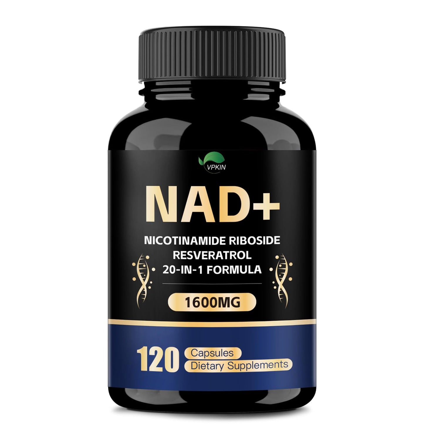 VPKIN NAD Supplement 1500mg NAD+ with Resveratrol, Nicotinamide, Quercetin & CoQ10 – 120 Vegan Capsules (Non-GMO)