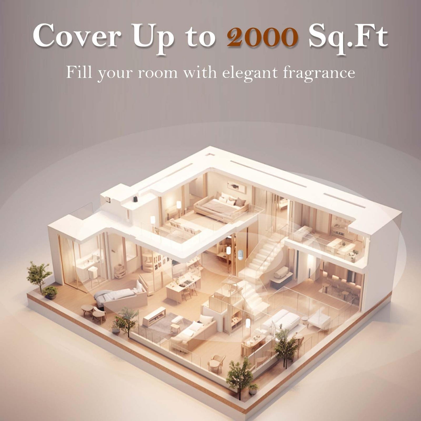 VT VERYSCENT TECH Waterless Diffuser – 3000 Sq Ft Coverage, Bluetooth App, 2 oz Oil, White