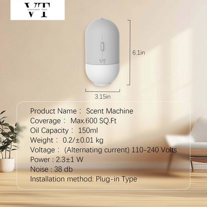 VT VERYSCENT TECH Plug-In Waterless Diffuser with Bluetooth App | 600 sq ft