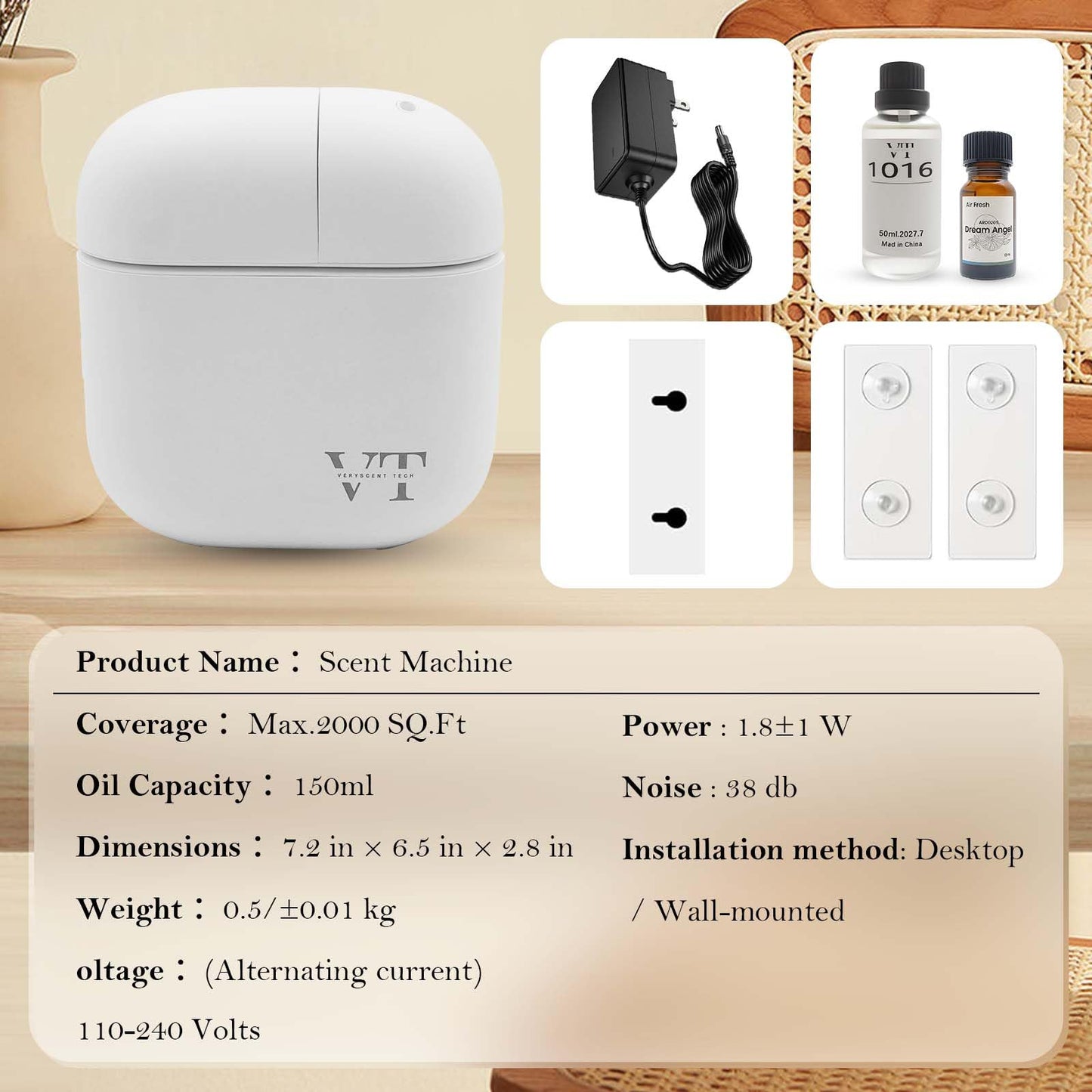 Waterless Oil Diffuser by VT VERYSCENT TECH – 2000 sq ft, Bluetooth App, White