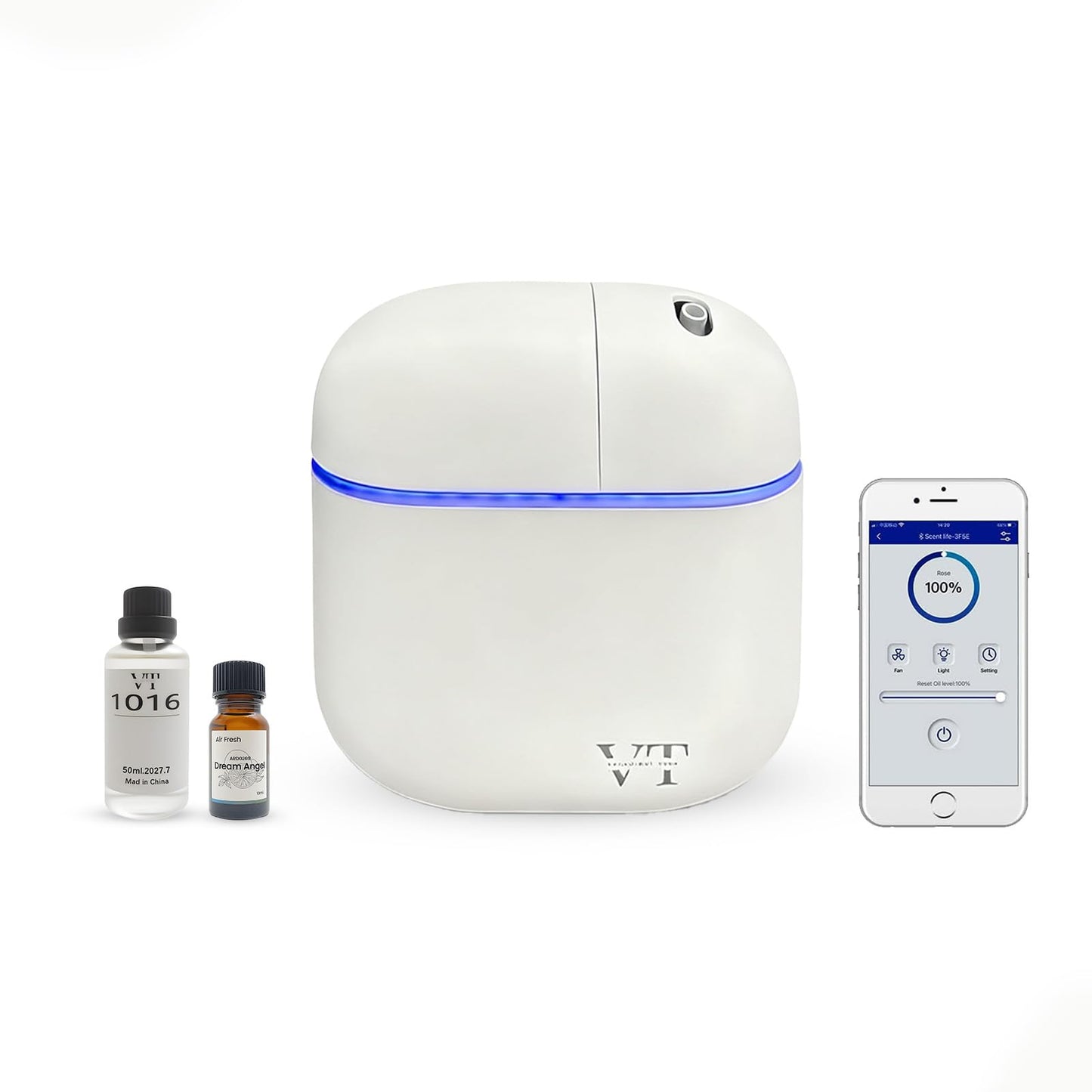 Waterless Oil Diffuser by VT VERYSCENT TECH – 2000 sq ft, Bluetooth App, White