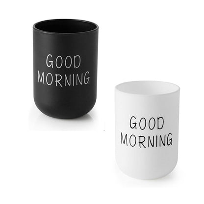 VUULDOO Minimalist Mouthwash Cup 300ml - Black & White, Good Morning Design