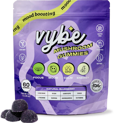 Vybe Daily Nootropic Gummies – 8-in-1 Brain Support (Blueberry)