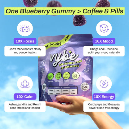 Vybe Daily Nootropic Gummies – 8-in-1 Brain Support (Blueberry)