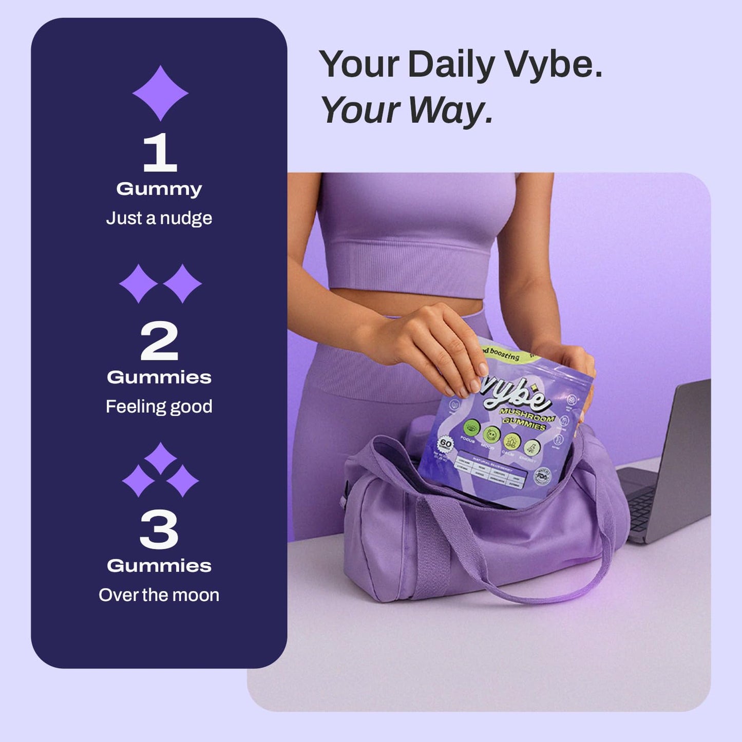 Vybe Daily Nootropic Gummies – 8-in-1 Brain Support (Blueberry)