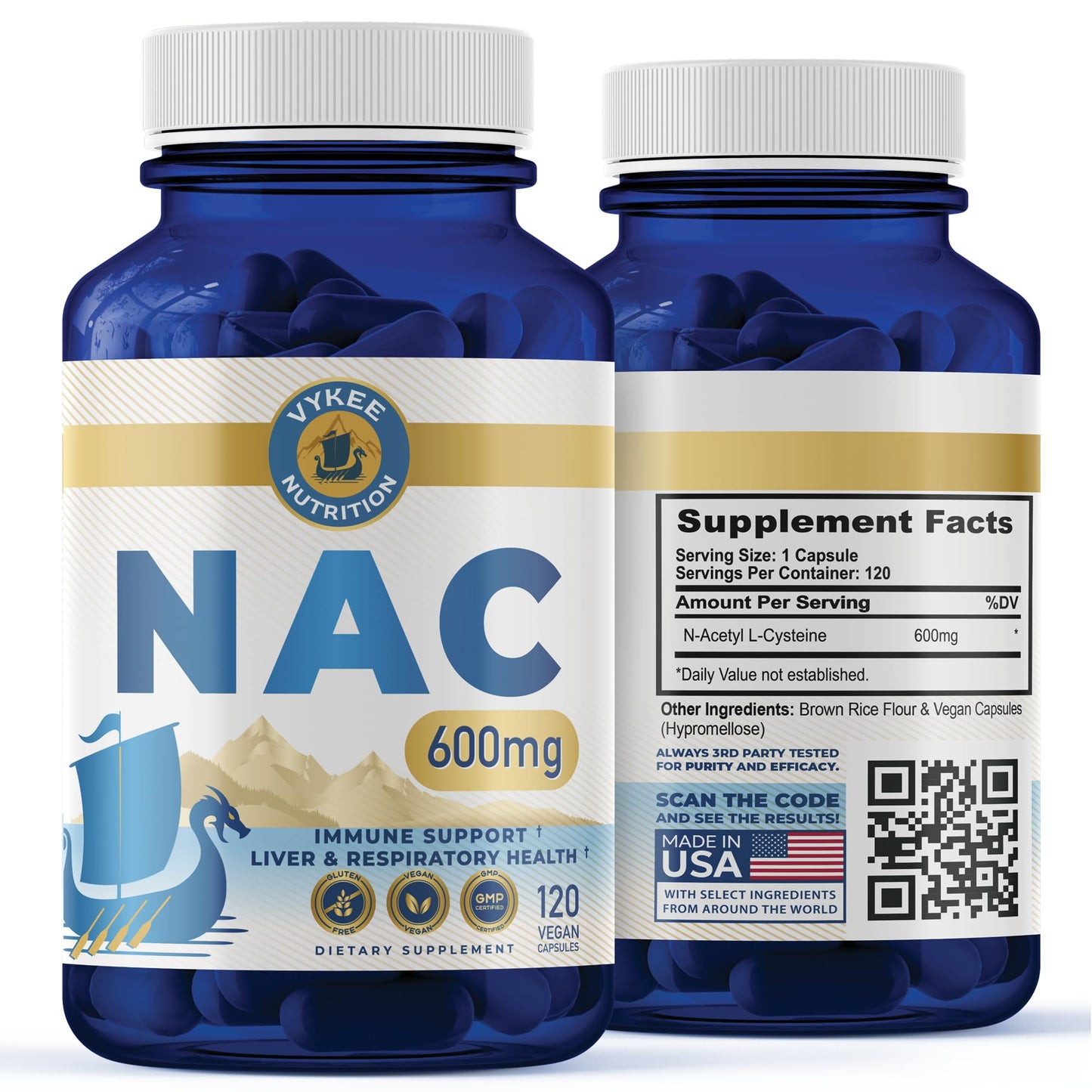 Vykee NAC Capsules – 600mg N-Acetyl L-Cysteine | Vegan, Non-GMO | Liver Health & Immunity | 120 Capsules