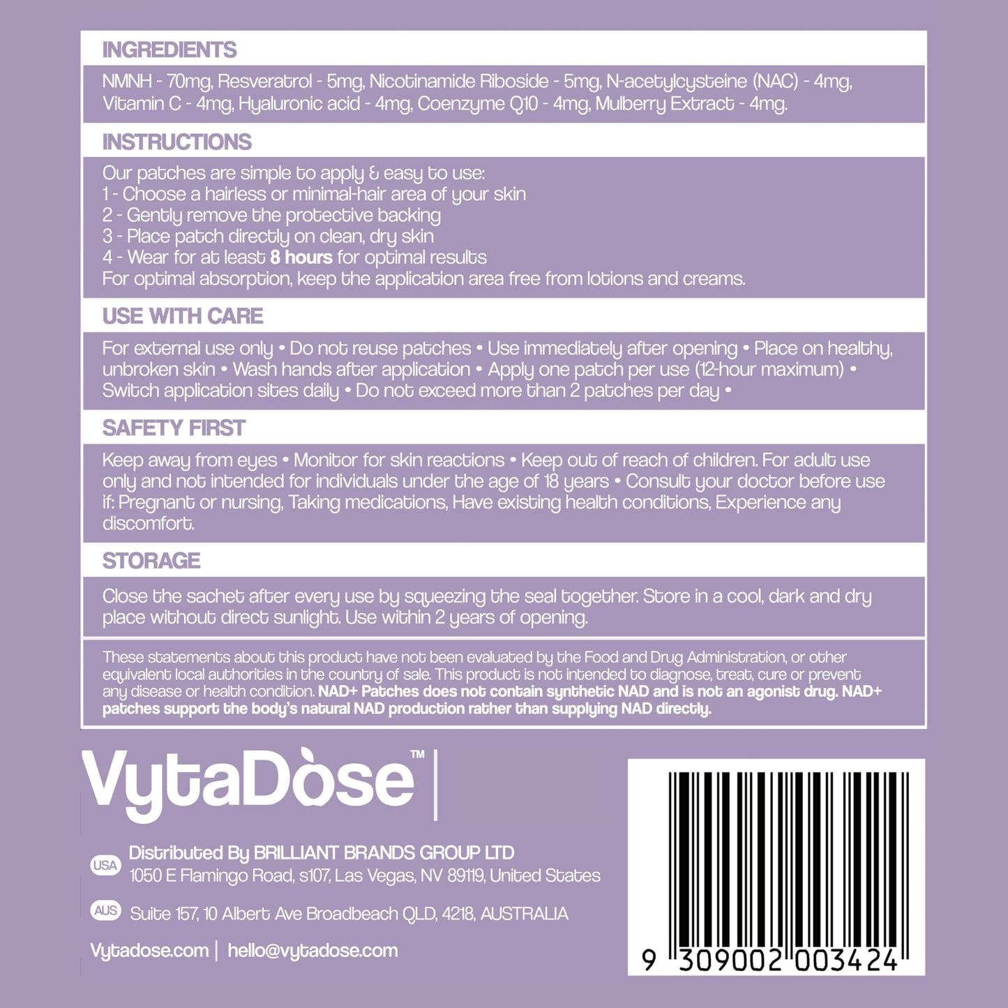 Vytadose NAD+ Boost Patches | Anti-Aging & Wellness | 8-Hour Time-Release