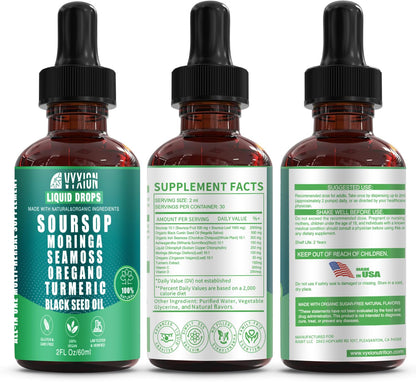 Soursop Bitters Liquid Drops 10-in-1 – Sea Moss, Moringa, Turmeric, Ashwagandha | 2 Fl Oz | Vegan, Non-GMO