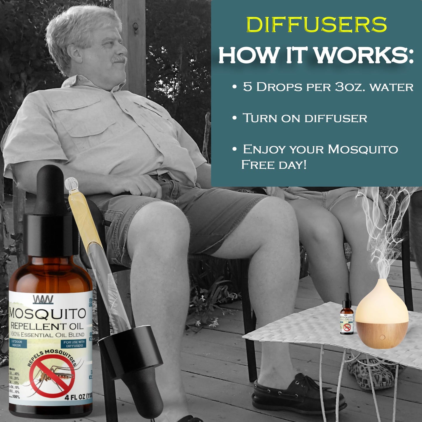 W4W Mosquito Oil – 100% Essential Oil Blend (4 oz) for Diffusers & Sprays