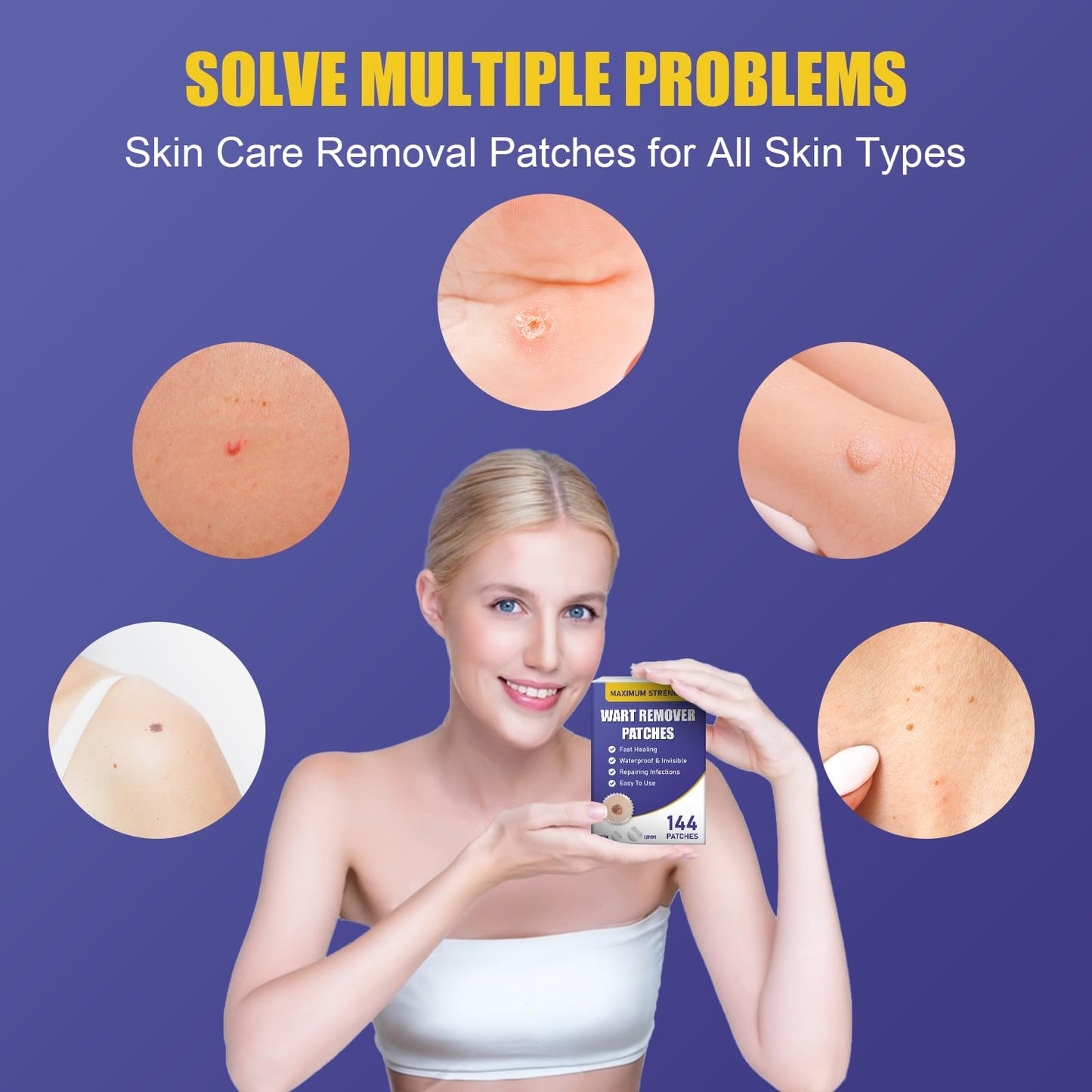 WABRINY Maximum Strength Wart Remover Patches | Invisible Hydrocolloid Patches, Waterproof, 144ct