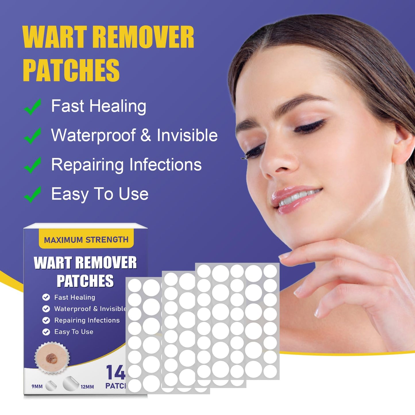 WABRINY Maximum Strength Wart Remover Patches - Waterproof, Transparent, 144pcs