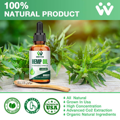 (3 Pack) Hemp Oil Drops – Pain Relief, Skin & Anxiety | 2,000,000 Max Strength, CO2 Extraction, Organic, Vegan