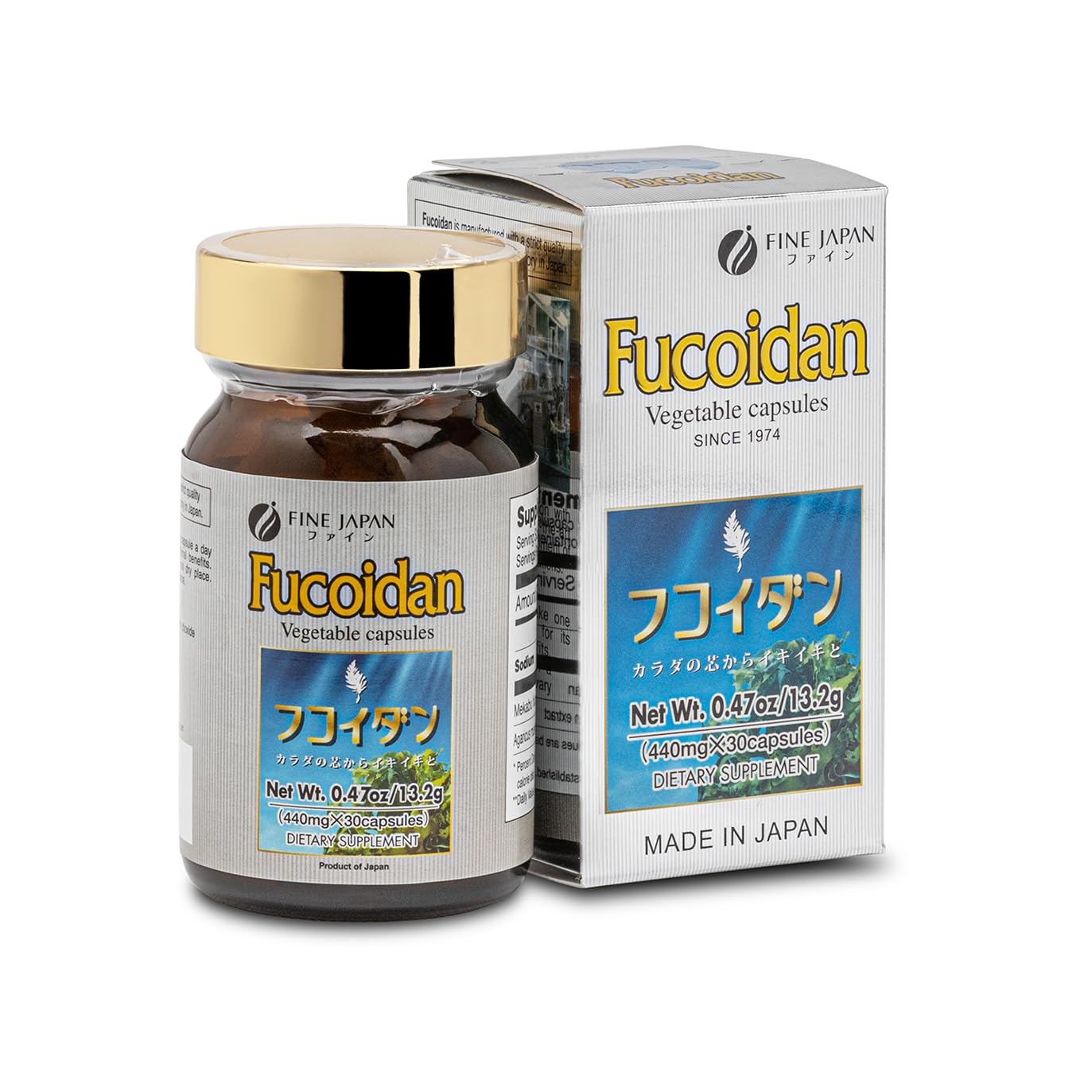 FINE JAPAN Fucoidan Capsules with Mekabu Seaweed & Agaricus Mushroom – 30 Capsules – Immune Support – Made in Japan