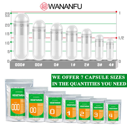 WANANFU Size 000 Vegetarian Capsules Bundle (100 Count) + Micro Lab Spoon