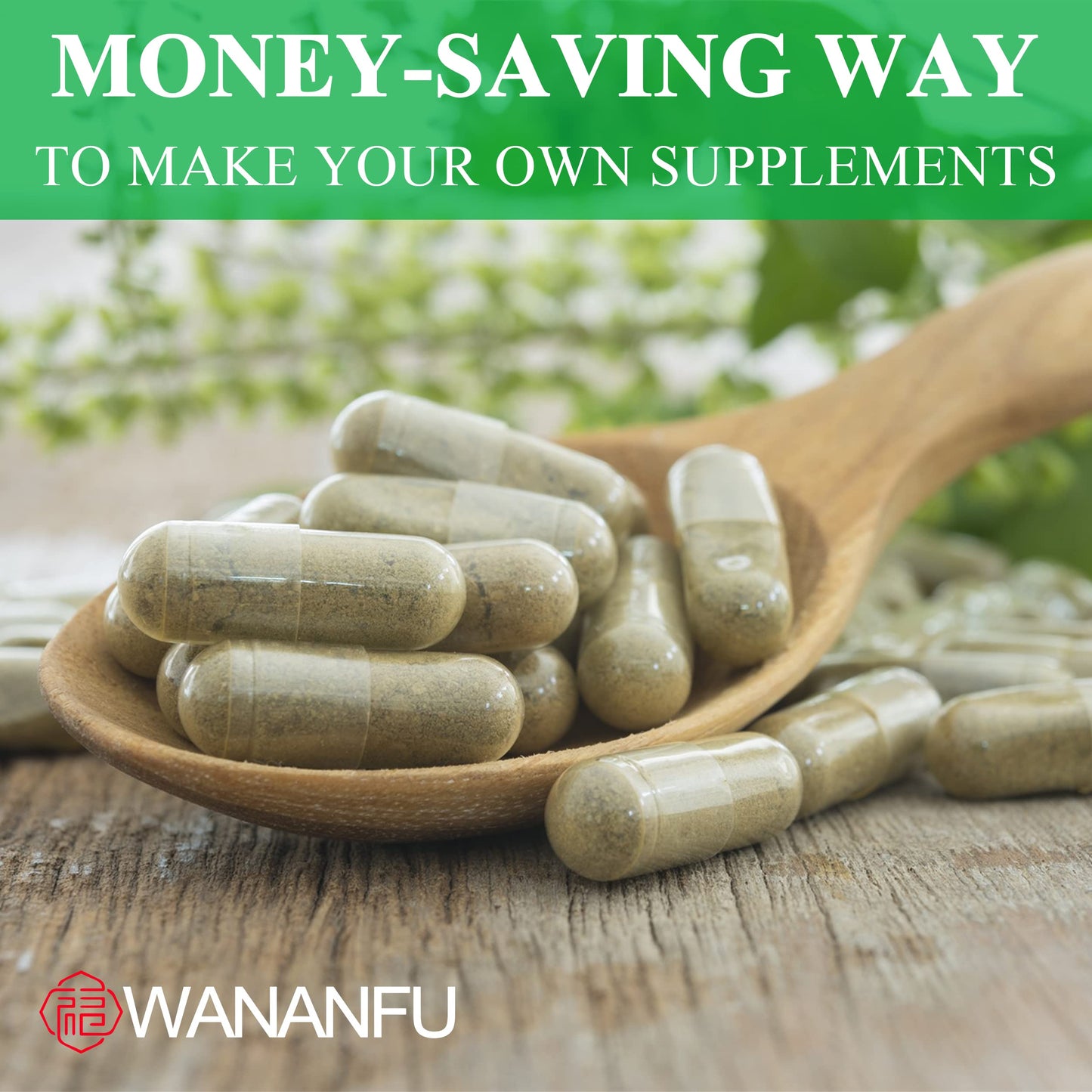 Wananfu Size 000 Vegetarian Empty Capsules (1000 Count) Bundle with Micro Spoon