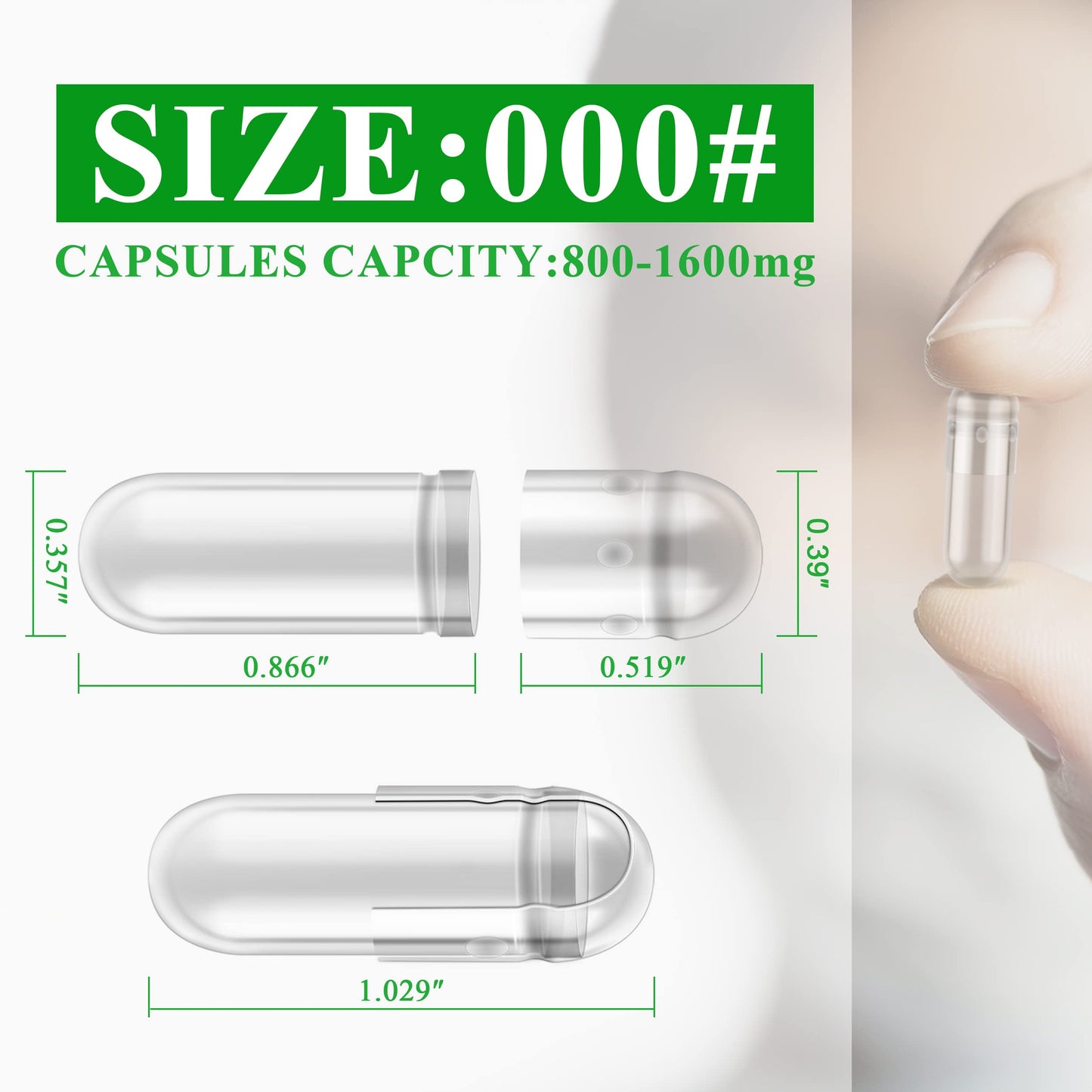 WANANFU Size 000 Empty Capsules - Vegetarian (500 Count) Bundle with Micro Lab Spoon
