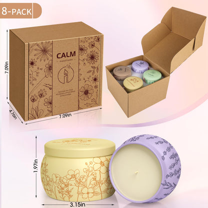 WarmEmbrace 8-Piece Scented Candle Set – Soy Wax, 200-240h Burn Time, Lavender, Vanilla, Rose & Sandalwood, Jasmine