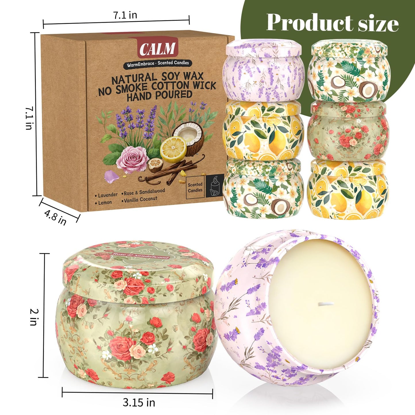 WarmEmbrace Scented Candles for Women | 8 Pack Soy Candle Set | 4.4 oz Each | Lavender, Coconut & Christmas Holiday Scents | Gift Set | 240H Burning Time